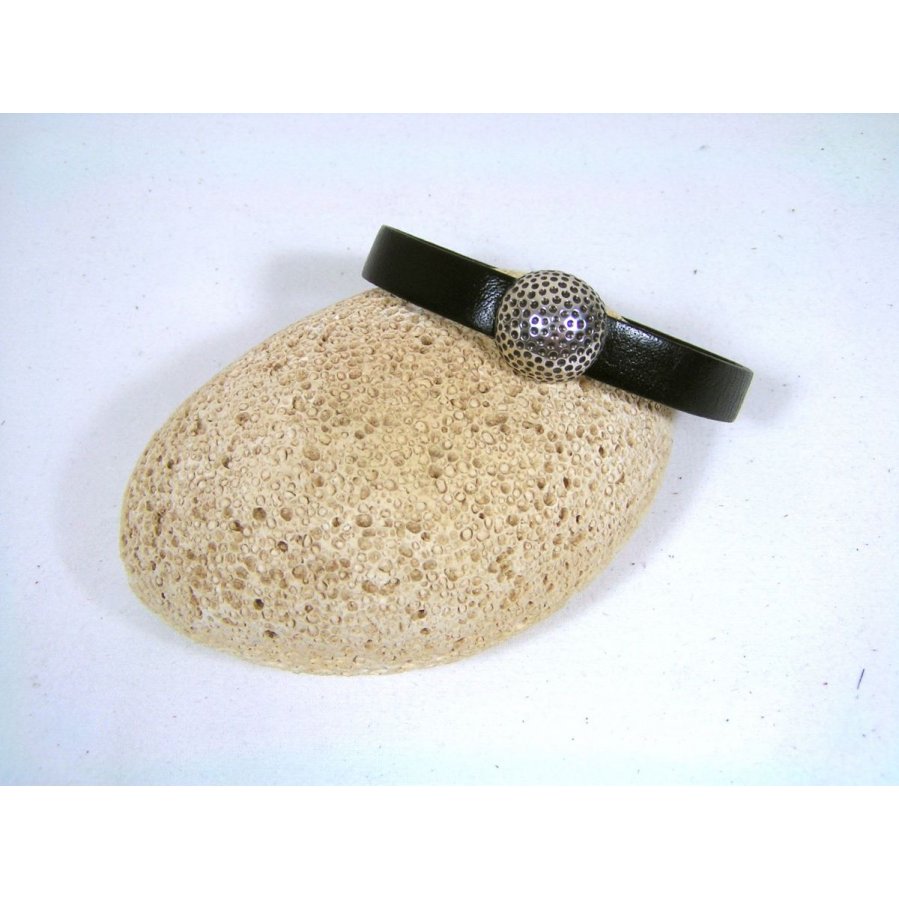 Pulseira de couro de vaca preta com fecho magnético de bola de golfe