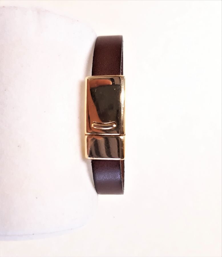 Pulseira de couro de vaca castanho com fecho magnético