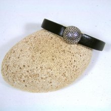 Pulseira de couro de vaca preta com fecho magnético de bola de golfe