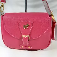 Fuchsia saco de couro de vaca de grão rosa